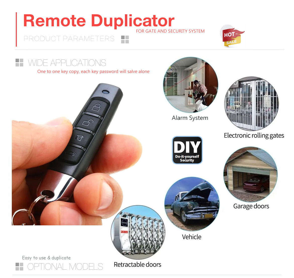 ZudSec 4 Buttons RF433 Remote Control Copier /Duplicator for Gate and security system